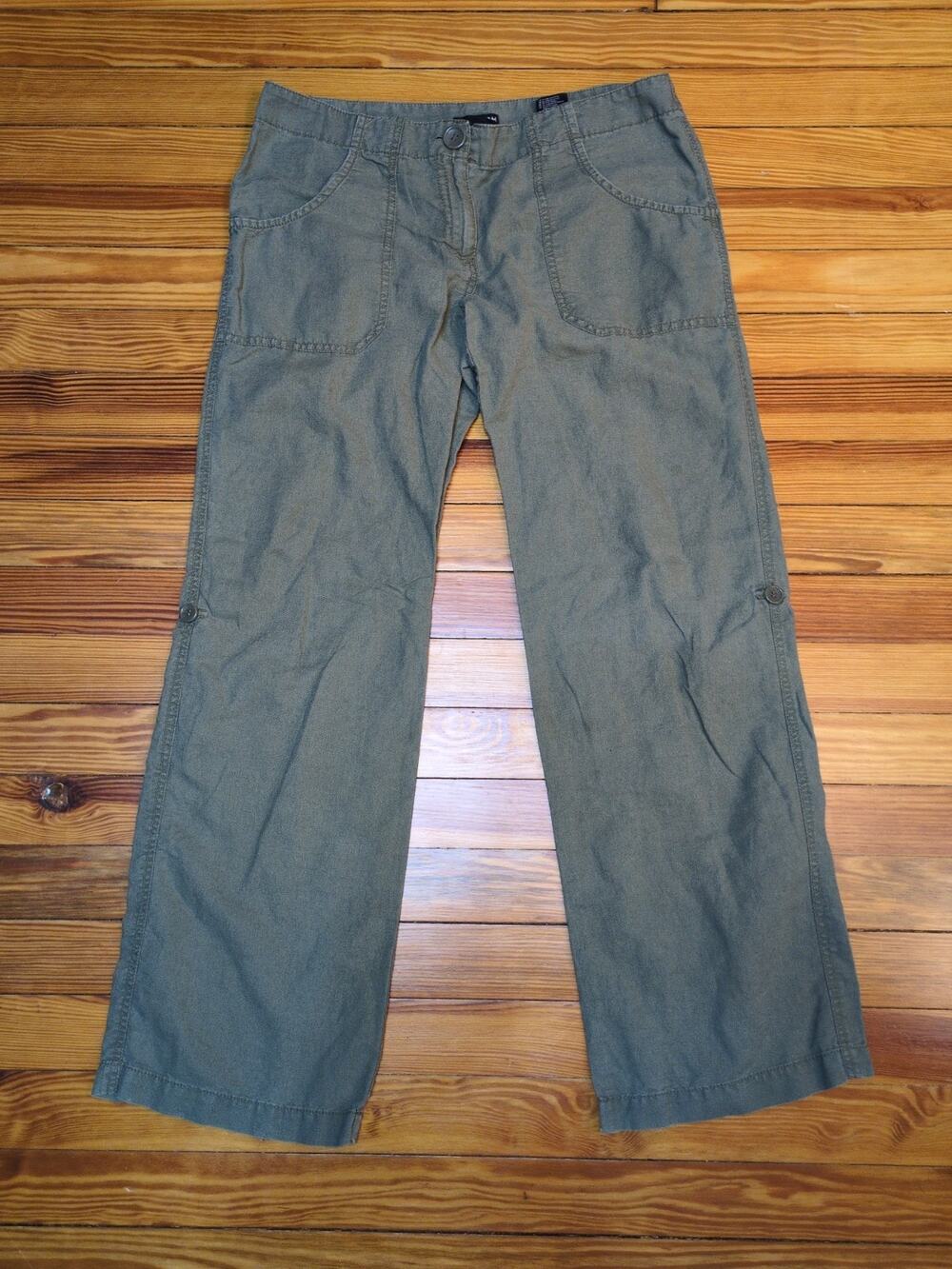 H&M Linen Cotton Convertible Pants Women’s 10 Wide Leg Roll‑Tab Capri Bermuda